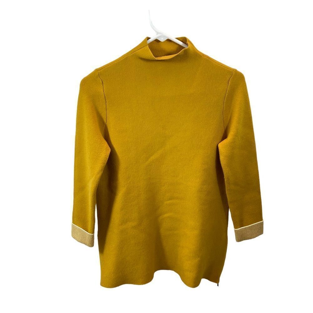 Tahari Mustard Viscose Blend Mock Neck Zipper Side Sweater Size XS